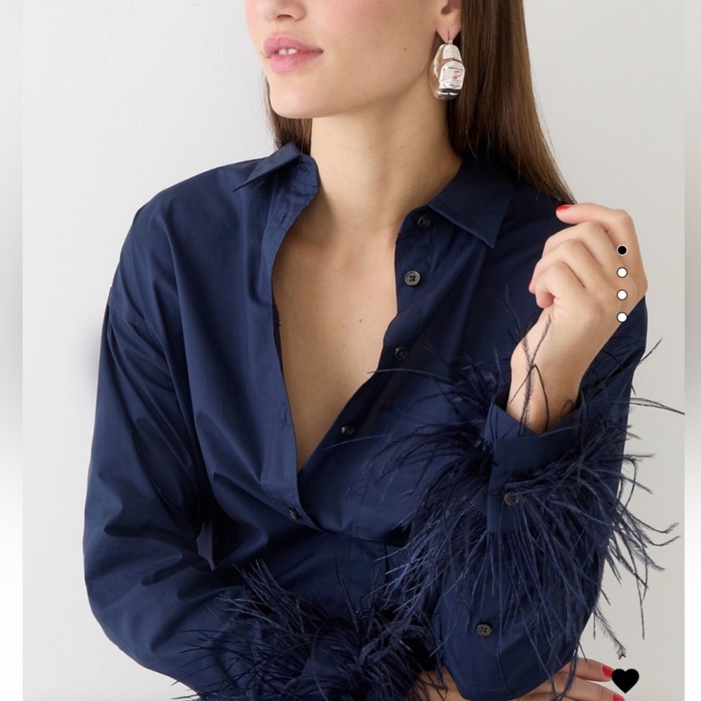J.Crew Tops | JCrew Feather Trim Navy Button down